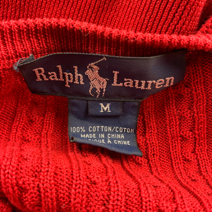 RALPH LAUREN Blue Label Talla M Cárdigan de algodón de punto trenzado rojo