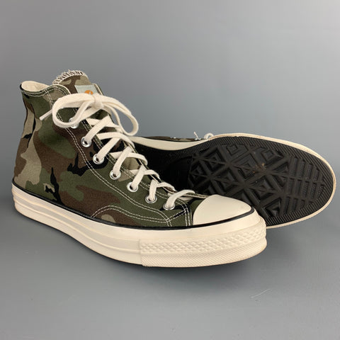 CONVERSE x CARHARTT WIP Chuck 70 Size 10.5 Olive & Black Camouflage Canvas High Top Sneakers