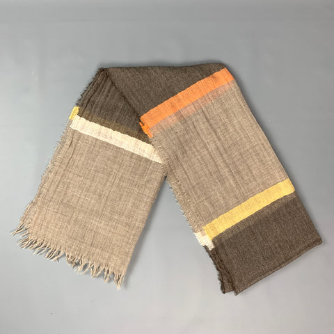 IKE BEHAR Brown & Taupe Stripe Virgin Wool Scarf
