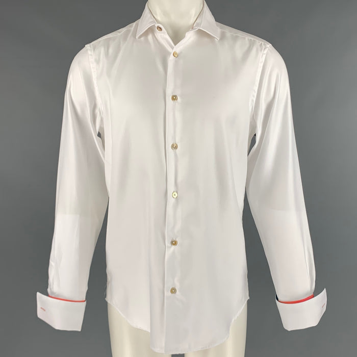 PAUL SMITH Camisa de manga larga con puño francés de algodón blanco talla M