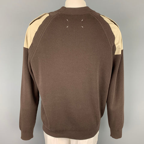 MAISON MARGIELA Size XXL Brown & Khaki Knitted Cotton Epaulettes Sweater