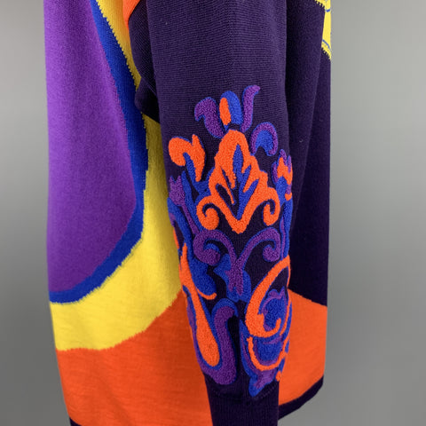 GIANNI VERSACE 1980's Purple Orange Green & Yellow Baroque Wool Sweater