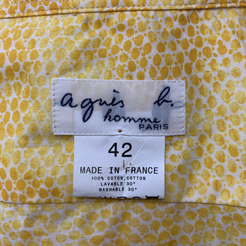 AGNES B. Size L Yellow Snake Skin Print Textured Cotton Button Up Long Sleeve Shirt