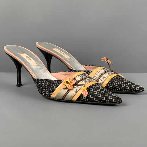 Zapatos de tacón con punta en punta y apliques de seda azul marino PRADA Talla 6.5