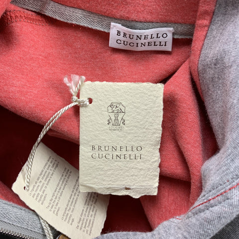 BRUNELLO CUCINELLI Size 44 Grey & Salmon Heather Cotton Half Zip Pullover
