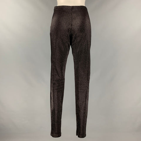 AREA Taille L Pantalon décontracté en mélange de viscose noir métallisé avec fermeture éclair latérale