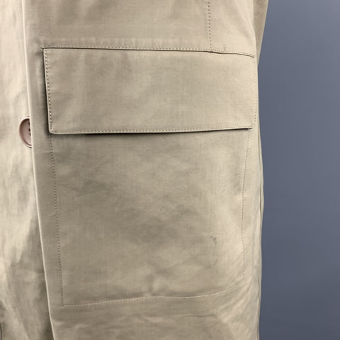 BALENCIAGA Size 38 Khaki Mixed Materials Coated Double Breasted Cotton Coat