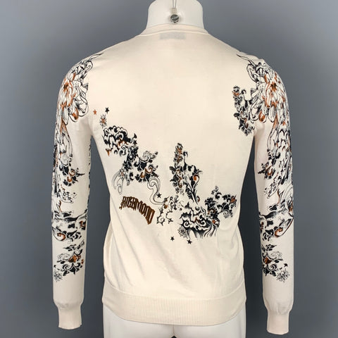 JOHN RICHMOND Size XS Off White Black Abstract Cotton Blend Buttoned Cardigan Sweater