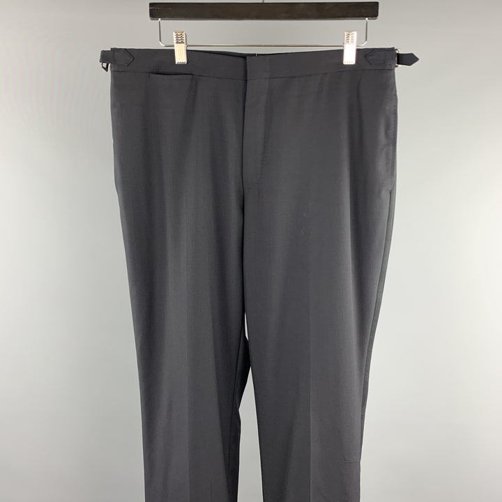 DUNHILL Size 34 Black Solid Wool Tuxedo Dress Pants