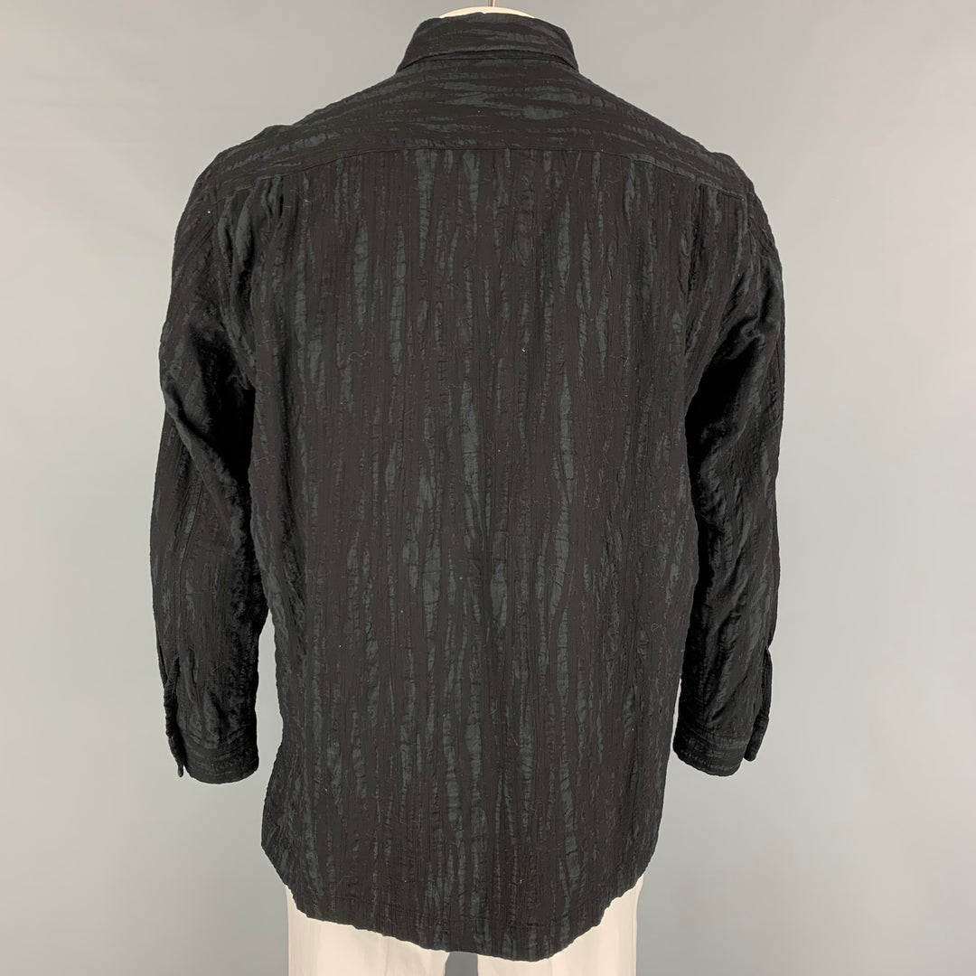 ISSEY MIYAKE Size L Black Textured Cotton Button Down Long Sleeve Shirt