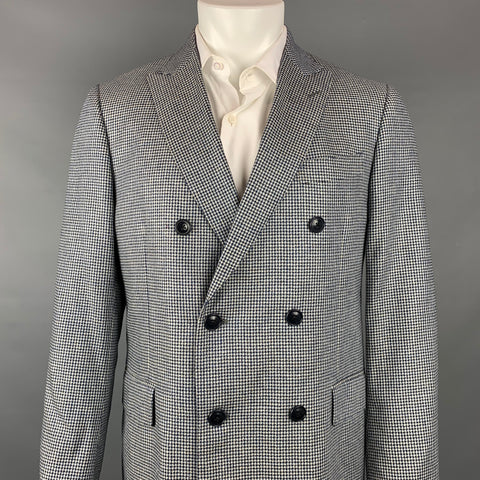 ETRO Size 40 Navy & White Houndstooth Silk Double Breasted Sport Coat