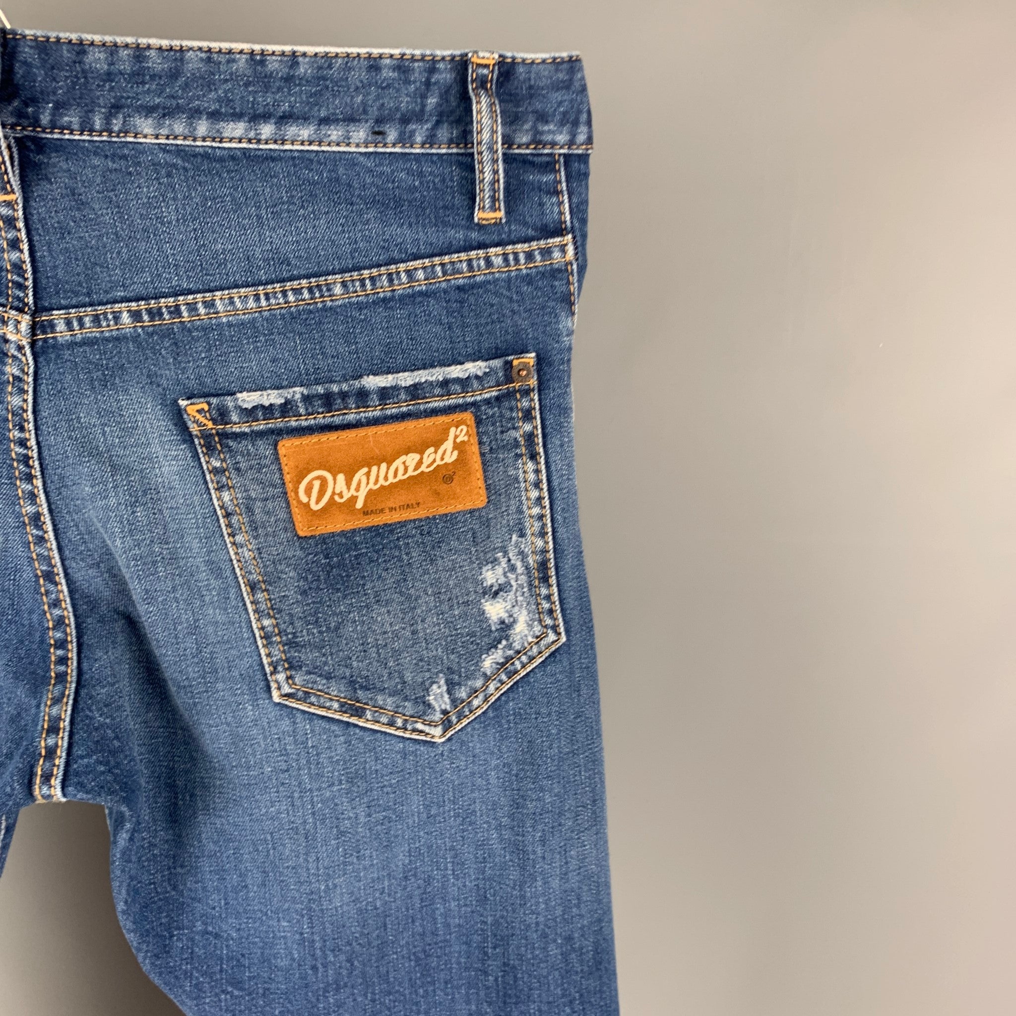 DSQUARED2 Size 34 Blue Distressed Cotton Skinny Jeans – Sui