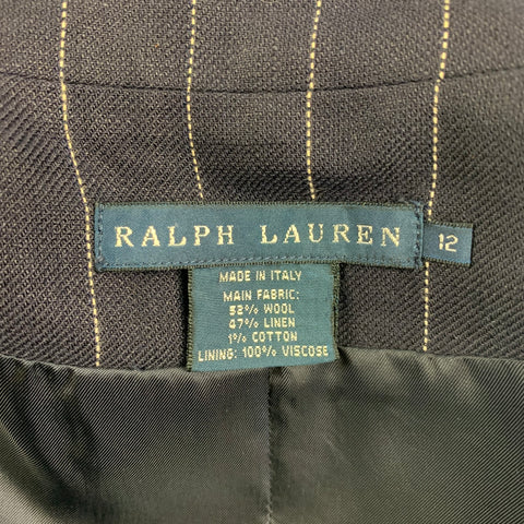 RALPH LAUREN Blue Label Size 12 Navy White Pinstripe Linen Blend Blazer