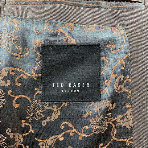 TED BAKER Size 38 Regular Taupe Stripe Wool Notch Lapel Suit
