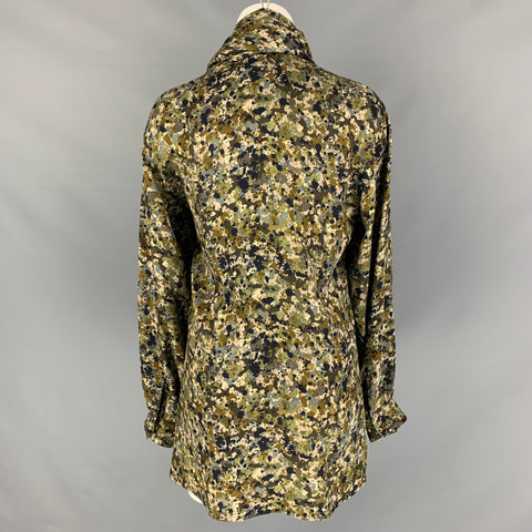 GUCCI Talla 4 Blusa con lazo con estampado de seda verde oliva y marrón