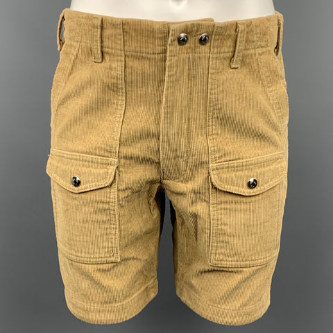 MONITALY Size 32 Tan Textured Corduroy Zip Fly Shorts