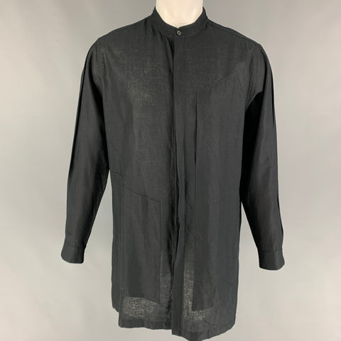 1/8 TAKAMURA Size M Black Linen Cotton Hidden Buttons Long Sleeve Shirt