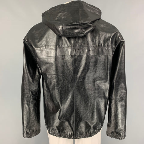 DIESEL BLACK GOLD Size XL Black Leather Hooded Jacket