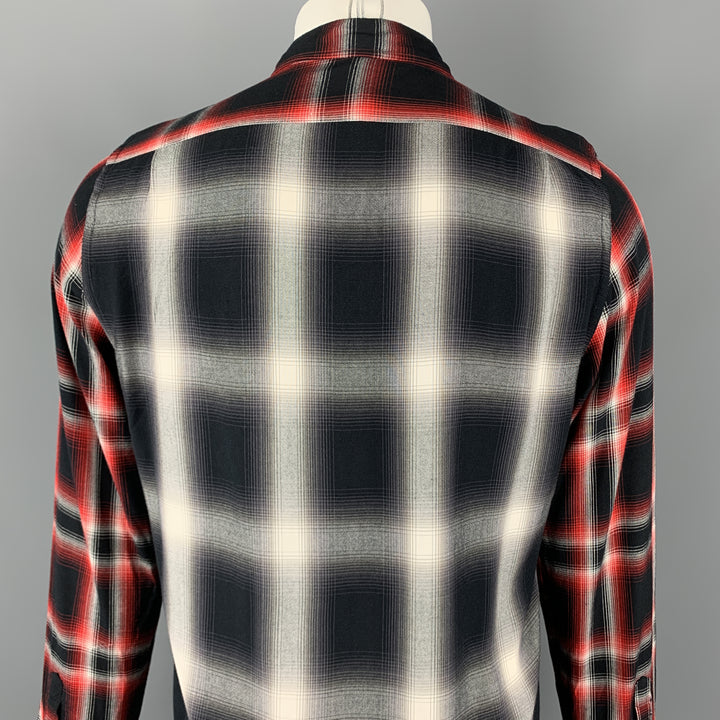 PS by PAUL SMITH Size M Red & Black Plaid Rayon Button Up Patch Pockets Contrast Back Long Sleeve Shirt