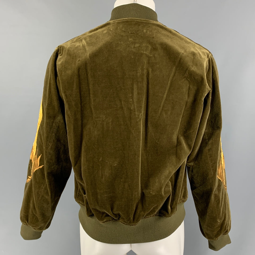 CHRISTIAN DADA FW 19 Size 36 Olive Gold Embroidery Cotton Velvet Jacket