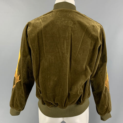 CHRISTIAN DADA FW 19 Size 36 Olive Gold Embroidery Cotton Velvet Jacket