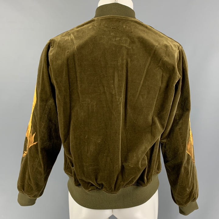 CHRISTIAN DADA FW 19 Size 36 Olive Gold Embroidery Cotton Velvet Jacket