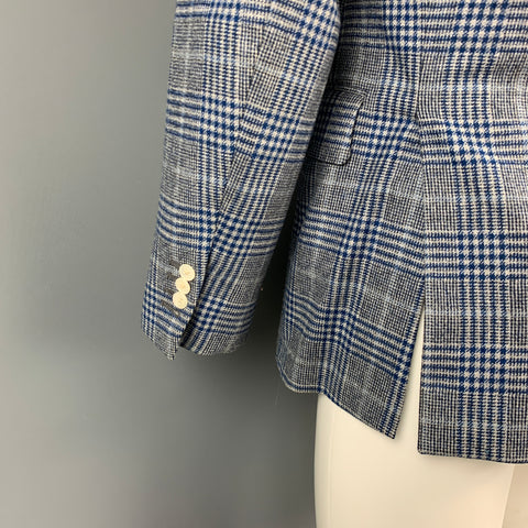 SARTORIA PARTENOPEA for WILKES BASHFORD Size 38 Grey & Blue Plaid Wool Sport Coat