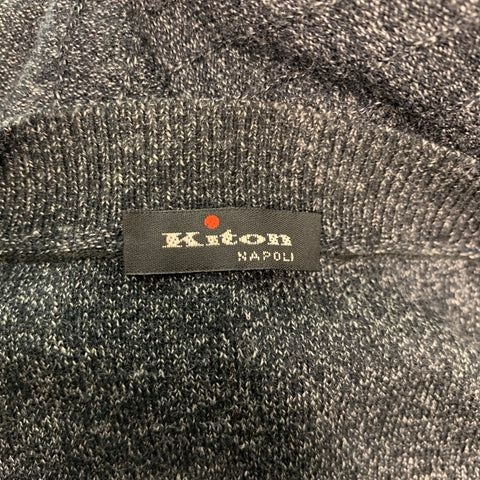 KITON Size L Black White Marble Cashmere Silk V-Neck Pullover