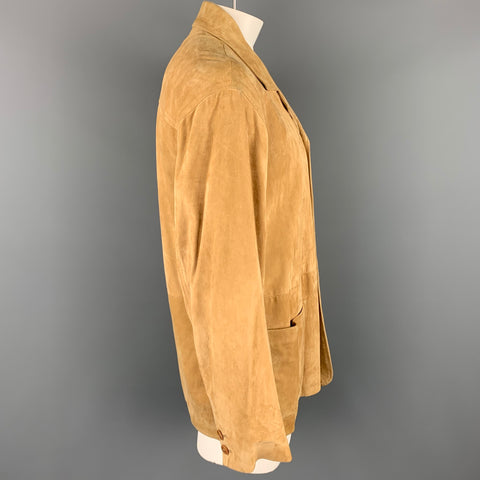 ERMENEGILDO ZEGNA Size 44 Tan Suede Notch Lapel Jacket