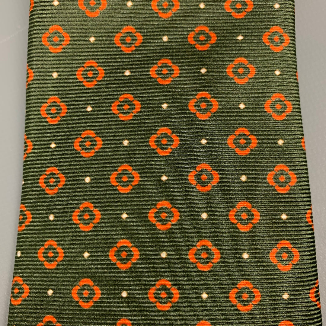 KITON Corbata floral verde y naranja