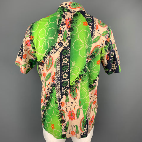 HUGO BOSS Size XL Green Print Cotton Short Sleeve Shirt