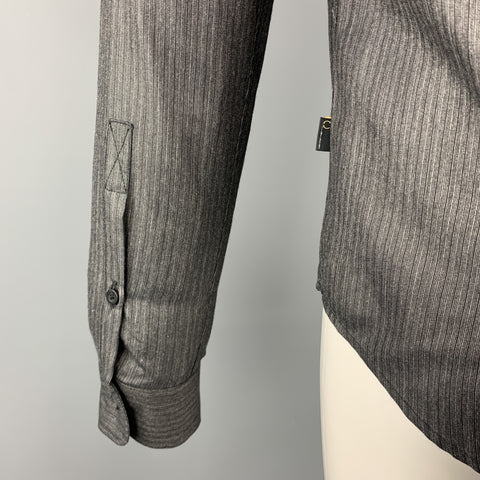 JUST CAVALLI Taille S Chemise à manches longues en mélange de viscose rayée charbon de bois brodée