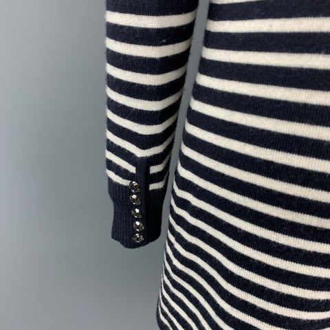 AZZARO Size 8 Navy & White Stripe Cashmere / Silk Sweater Dress
