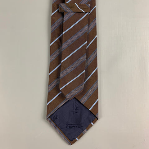 MICKY Brown Blue Diagonal Stripe Silk / Cotton Twill Tie