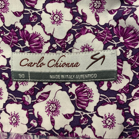 CARLO CHIONNA Size 40 White Purple Floral Cotton Button Down Long Sleeve Shirt