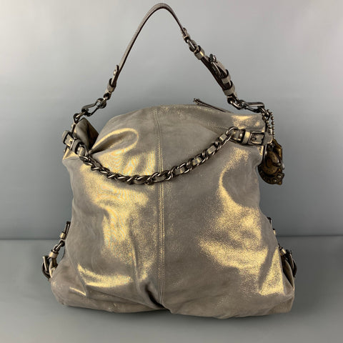 COACH Gray Metallic Leather Shoulder Bag Handbag