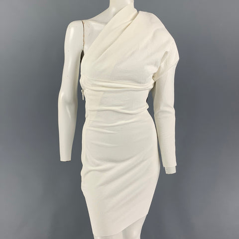 RICK OWENS Size 2 Off White Crepe Cotton Blend One-Sleeve Drape Diana Dress