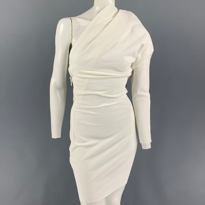 RICK OWENS Size 2 Off White Crepe Cotton Blend One-Sleeve Drape Diana Dress