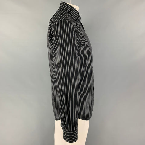JOHN VARVATOS * U.S.A. Size M Black Grey Stripe Cotton Long Sleeve Shirt