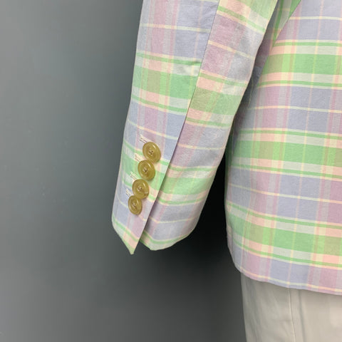 WALTER VAN BEIRENDONCK Size 42 Lavender & Green Patchwork Cotton Sport Coat