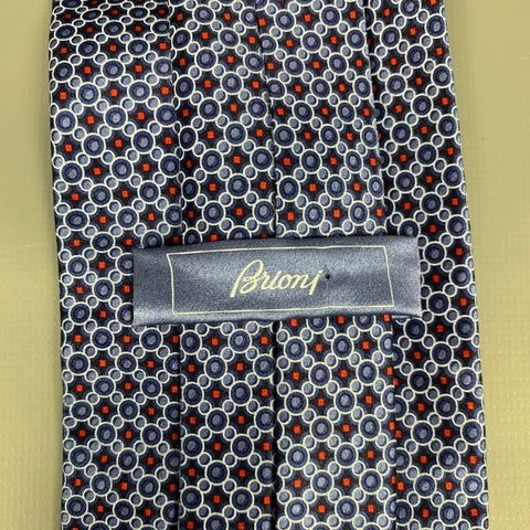 BRIONI Light Blue & Navy Dot Print Silk Tie