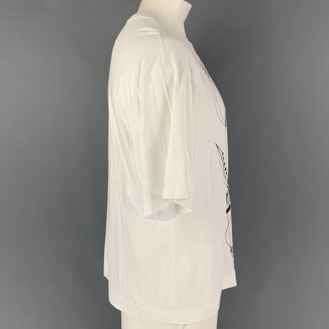 DRIES VAN NOTEN Size S White Black Embroidery Cotton Crew-Neck T-shirt
