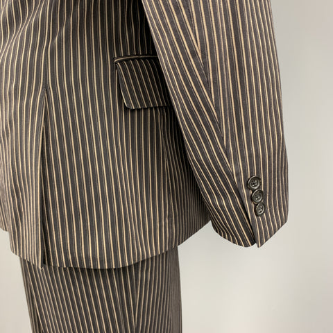 JUST CAVALLI Size 38 Brown Stripe Cotton Blend Notch Lapel 32 28 Suit