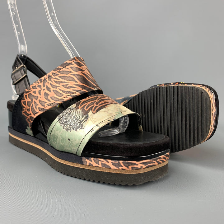 DRIES VAN NOTEN Size 8.5 Multi-Color Silk Platform Sandals