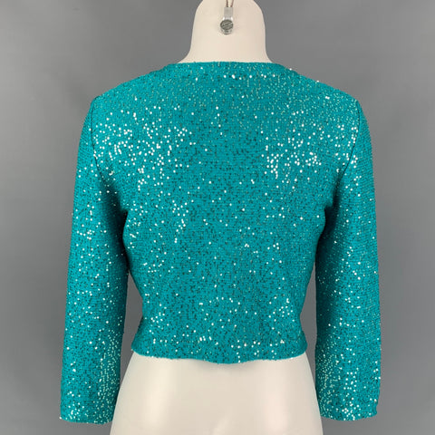 OSCAR DE LA RENTA Size S Aqua & Silver Sequined Cropped Bolero Dress Top