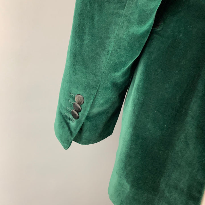 SUIT SUPPLY Size 40 Green & Black Velvet Cotton Peak Lapel Sport Coat