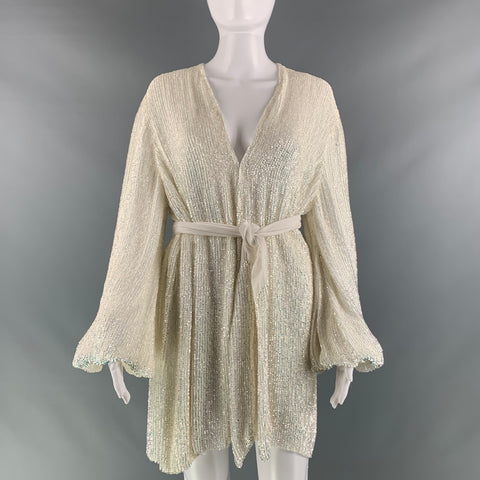 RETROFETE Robe portefeuille à paillettes en viscose crème taille S