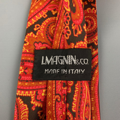 Cravate en soie Paisley orange vintage I.MAGNIN