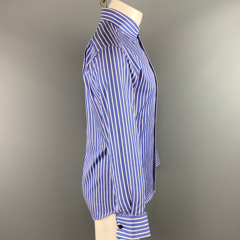 PAUL SMITH Taille L Chemise à manches longues boutonnée en coton à rayures bleues et blanches