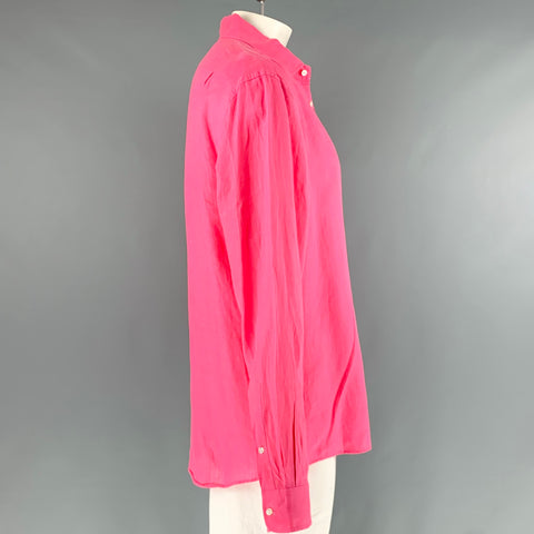 RALPH LAUREN Size XXL Pink Linen Spread Collar Long Sleeve Shirt